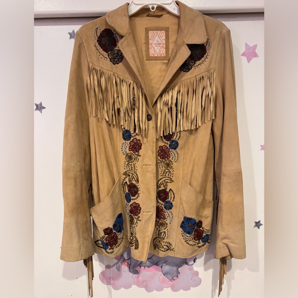 RARE Free People Vintage Sydney Fringed Beaded Suede Jacket - Tan - Picture 3 of 8